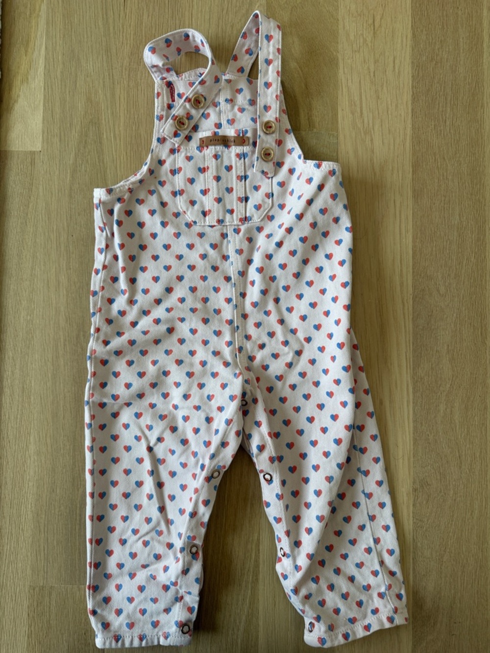 Piupiuchik Kids Heart-Print Overalls - light pink with Red & Blue Heartsb